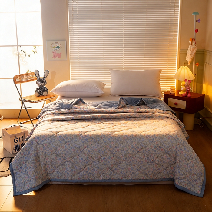 91家纺网 家纺一手货源 找家纺 诗雅纺织 2025新款超柔水洗棉夏凉被空调被超声波压花夏被礼品被 花海