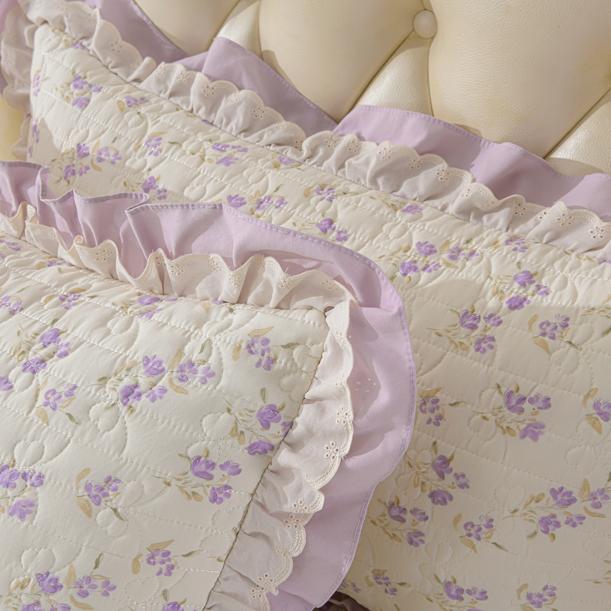 91家纺网 家纺一手货源 找家纺 金梦家居 2026新款水洗棉床盖夏被款四件套 紫韵花开