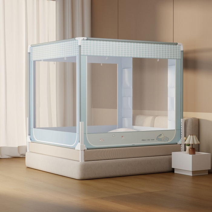 91家纺网 家纺一手货源 找家纺 青竹苑 2026新款贴布口袋款床笠底坐床蚊帐 晚安熊