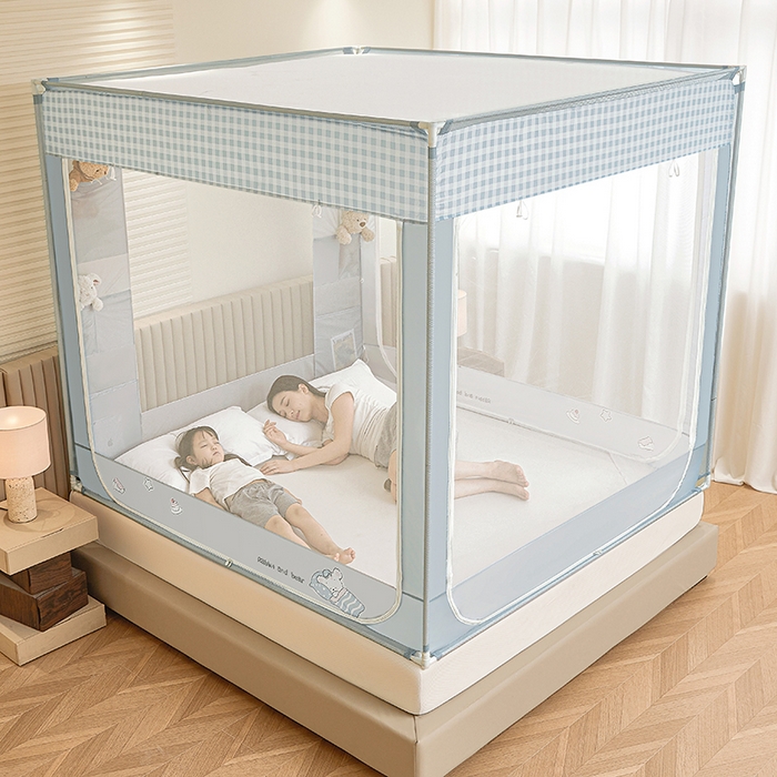 91家纺网 家纺一手货源 找家纺 青竹苑 2026新款贴布口袋款床笠底坐床蚊帐 晚安熊