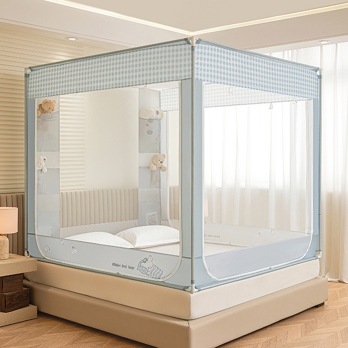 91家纺网 家纺一手货源 找家纺 青竹苑 2026新款贴布口袋款床笠底坐床蚊帐 晚安熊