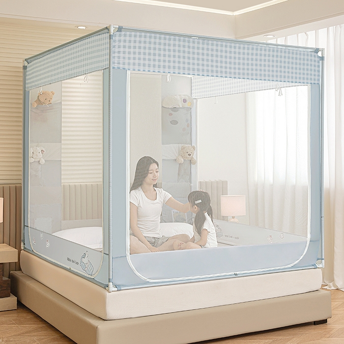 91家纺网 家纺一手货源 找家纺 青竹苑 2026新款贴布口袋款床笠底坐床蚊帐 晚安熊