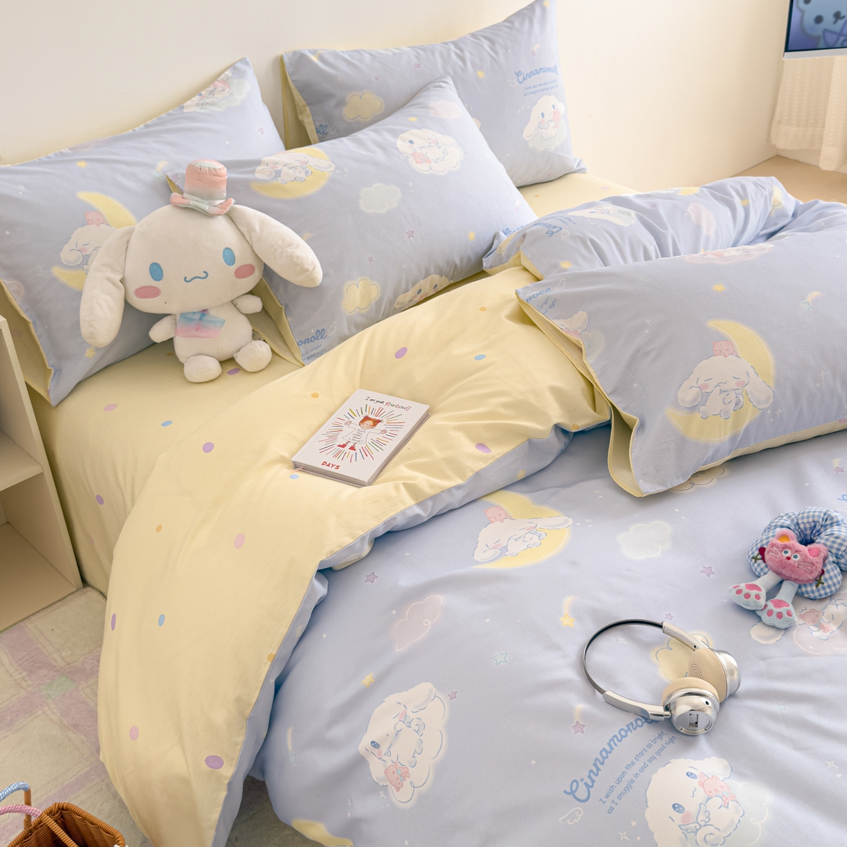 91家纺网 家纺一手货源 找家纺 女子家纺 2026新款40支100%纯棉全棉13070斜纹四件套 云朵玉桂蓝