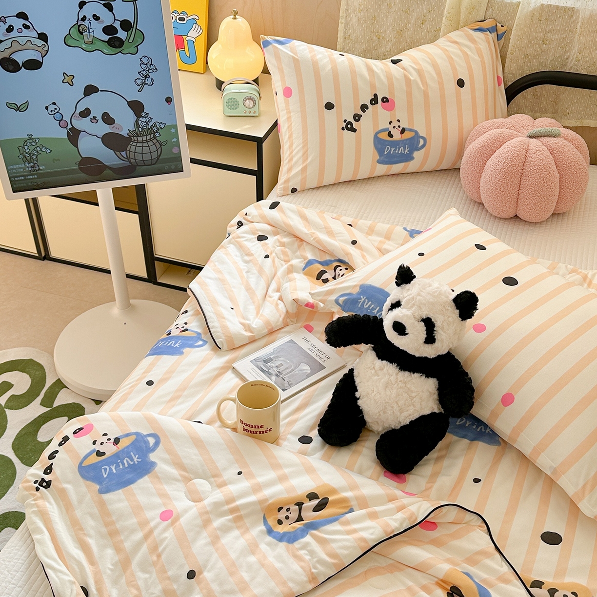 91家纺网 家纺一手货源 找家纺 咏绒家纺工厂店 厂家直销网销爆款花型永不断货2025春夏新款A类牛奶针织棉大豆夏被（长期款） 熊猫咖啡