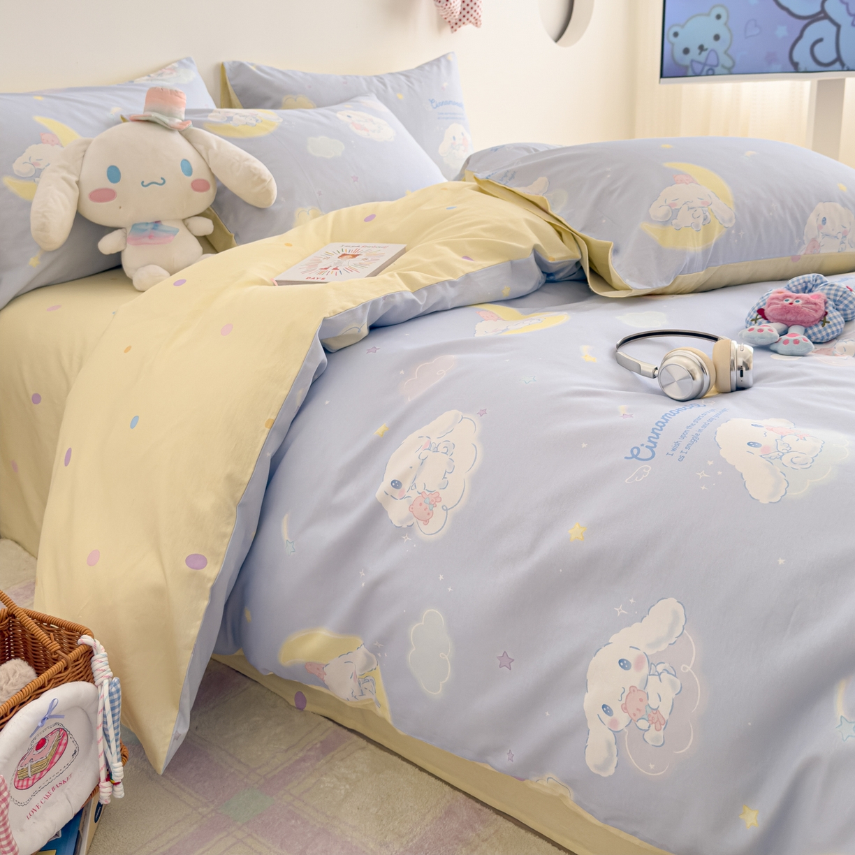 91家纺网 家纺一手货源 找家纺 女子家纺 2026新款40支100%纯棉全棉13070斜纹四件套 云朵玉桂蓝