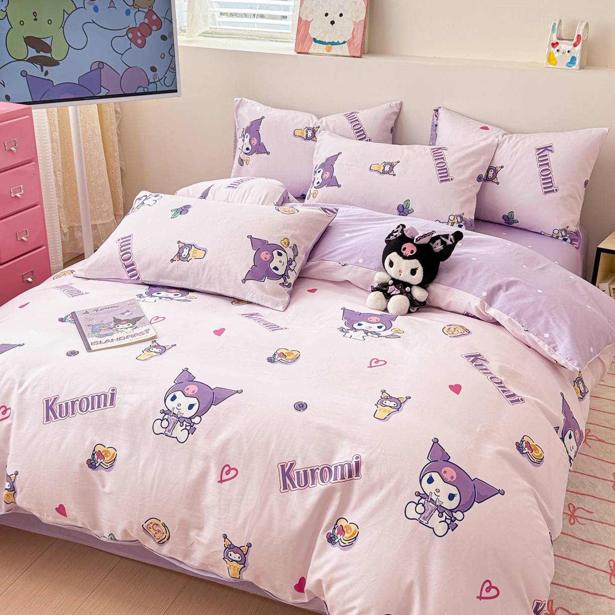 91家纺网 家纺一手货源 找家纺 女子家纺 2026新款40支100%纯棉全棉13070斜纹四件套 甜甜库洛米