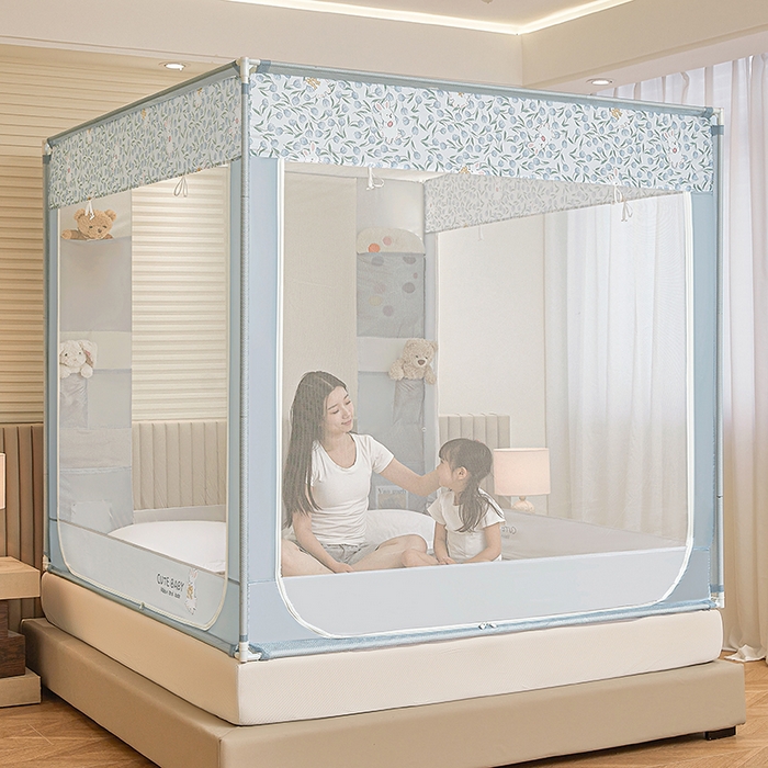 91家纺网 家纺一手货源 找家纺 青竹苑 2026新款贴布口袋款床笠底坐床蚊帐 郁金香兔