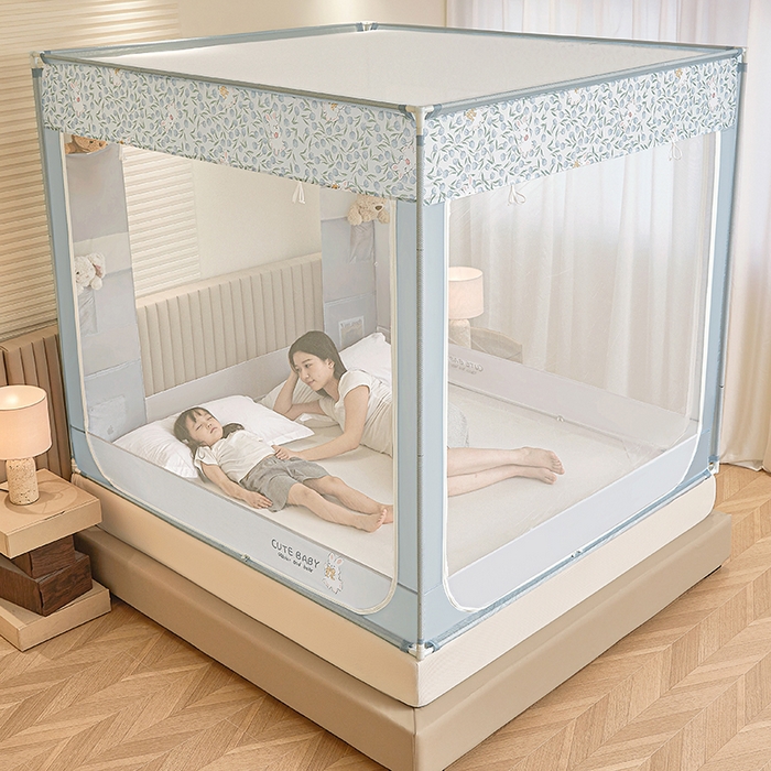 91家纺网 家纺一手货源 找家纺 青竹苑 2026新款贴布口袋款床笠底坐床蚊帐 郁金香兔