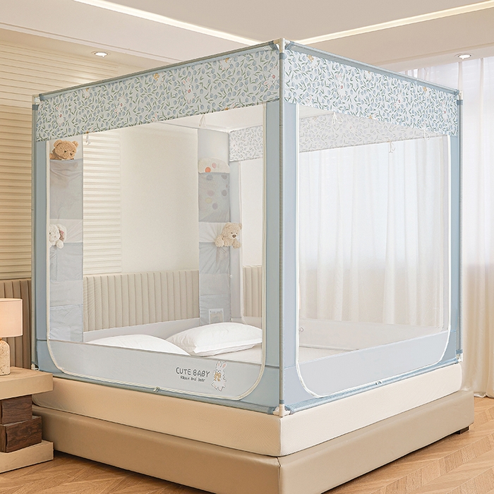 91家纺网 家纺一手货源 找家纺 青竹苑 2026新款贴布口袋款床笠底坐床蚊帐 郁金香兔