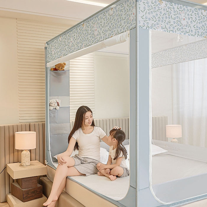 91家纺网 家纺一手货源 找家纺 青竹苑 2026新款贴布口袋款床笠底坐床蚊帐 郁金香兔