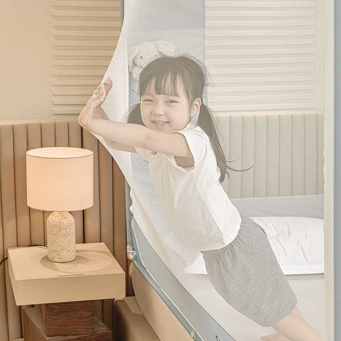 91家纺网 家纺一手货源 找家纺 青竹苑 2026新款贴布口袋款床笠底坐床蚊帐 郁金香兔