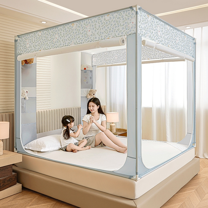 91家纺网 家纺一手货源 找家纺 青竹苑 2026新款贴布口袋款床笠底坐床蚊帐 郁金香兔