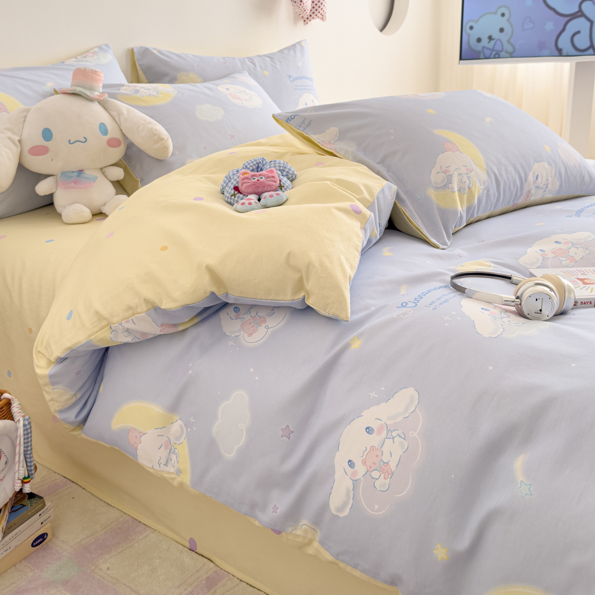 91家纺网 家纺一手货源 找家纺 女子家纺 2026新款40支100%纯棉全棉13070斜纹四件套 云朵玉桂蓝