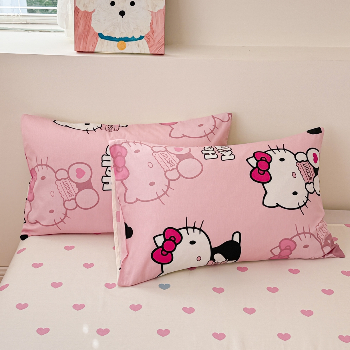 91家纺网 家纺一手货源 找家纺 女子家纺 2026新款40支100%纯棉全棉13070斜纹四件套 kitty 粉