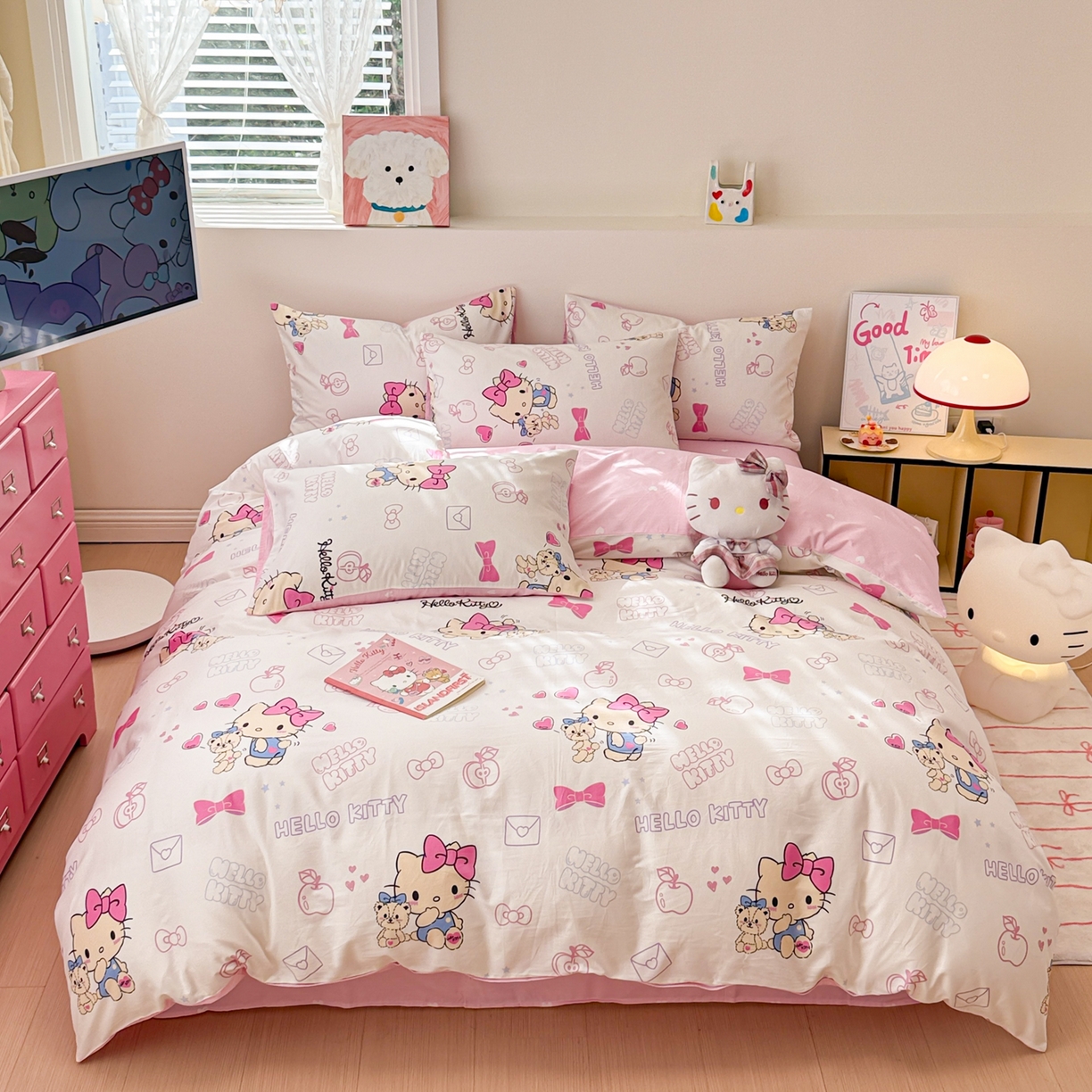 91家纺网 家纺一手货源 找家纺 女子家纺 2026新款40支100%纯棉全棉13070斜纹四件套 凯蒂猫