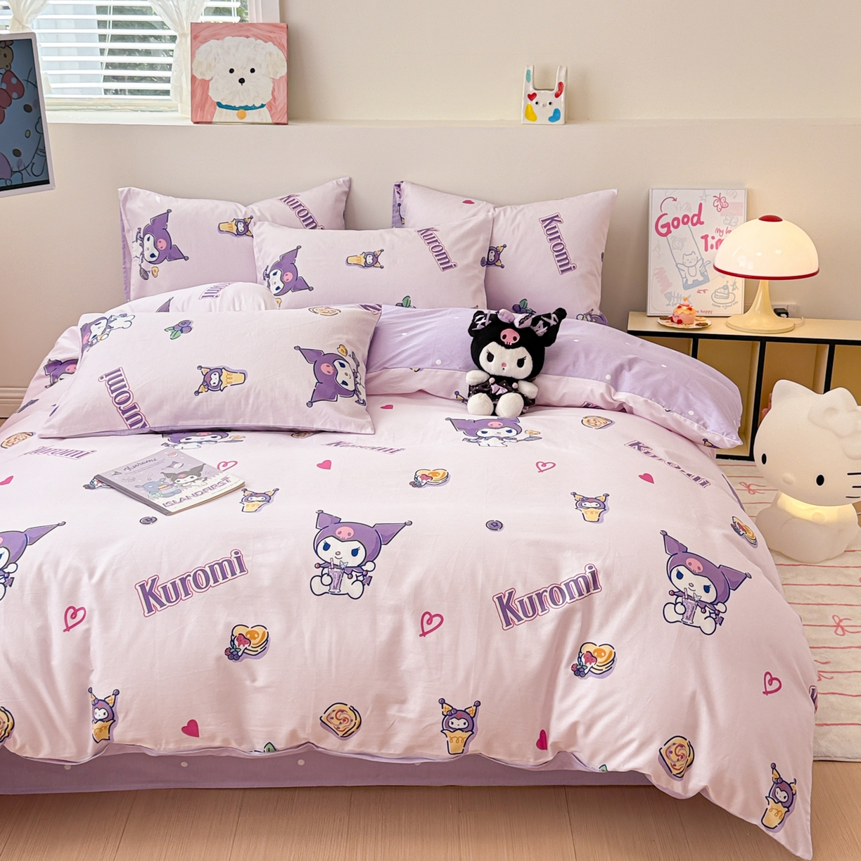 91家纺网 家纺一手货源 找家纺 女子家纺 2026新款40支100%纯棉全棉13070斜纹四件套 甜甜库洛米