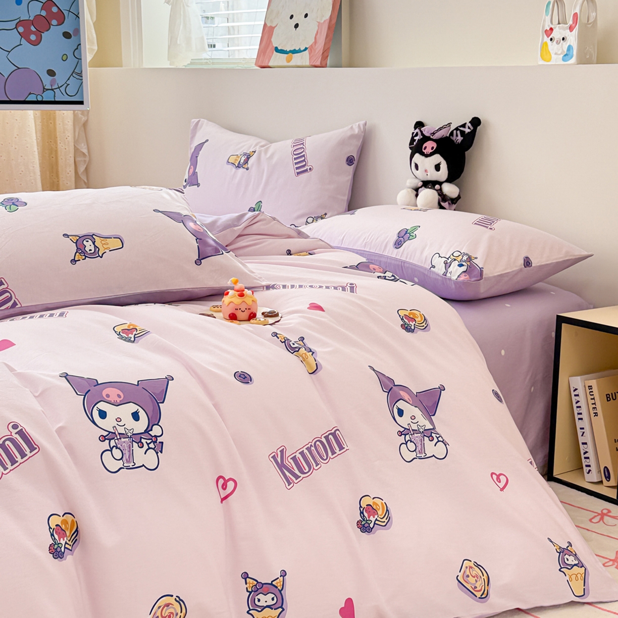 91家纺网 家纺一手货源 找家纺 女子家纺 2026新款40支100%纯棉全棉13070斜纹四件套 甜甜库洛米