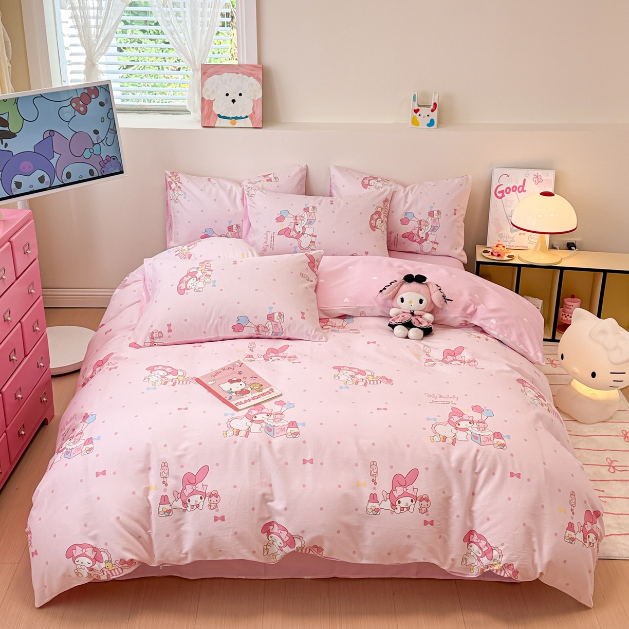 91家纺网 家纺一手货源 找家纺 女子家纺 2026新款40支100%纯棉全棉13070斜纹四件套 快乐美乐蒂