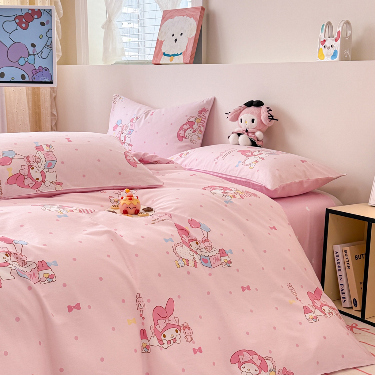 91家纺网 家纺一手货源 找家纺 女子家纺 2026新款40支100%纯棉全棉13070斜纹四件套 快乐美乐蒂