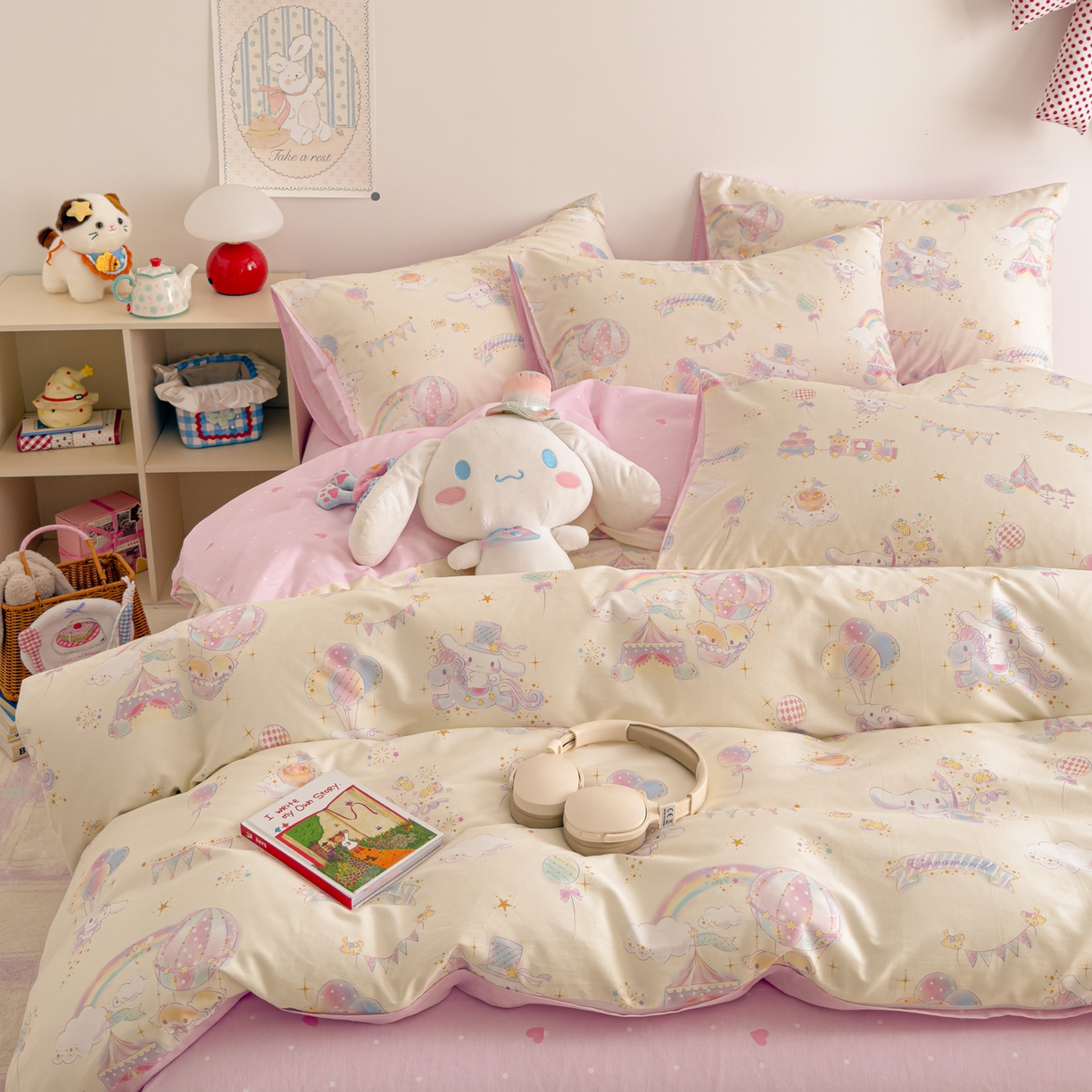 91家纺网 家纺一手货源 找家纺 女子家纺 2026新款40支100%纯棉全棉13070斜纹四件套 玉桂彩虹乐园