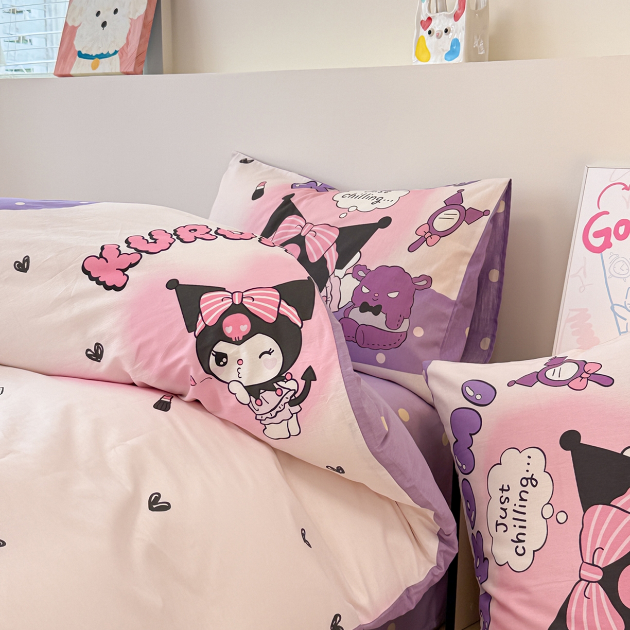 91家纺网 家纺一手货源 找家纺 女子家纺 2026新款40支100%纯棉全棉13070斜纹四件套 库洛米紫