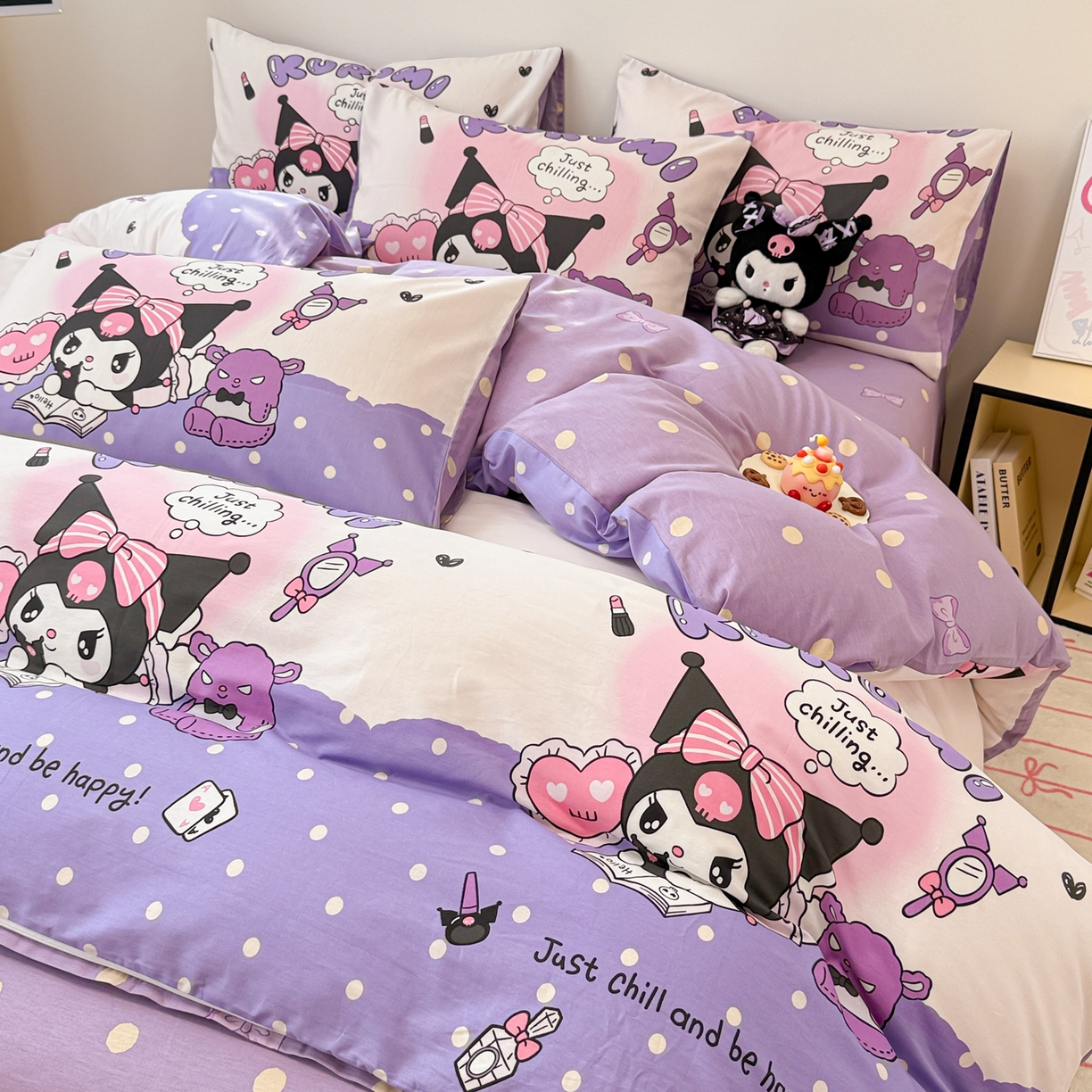 91家纺网 家纺一手货源 找家纺 女子家纺 2026新款40支100%纯棉全棉13070斜纹四件套 库洛米紫