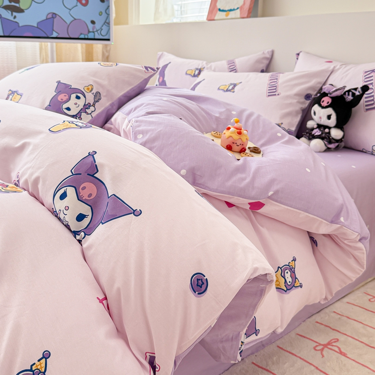 91家纺网 家纺一手货源 找家纺 女子家纺 2026新款40支100%纯棉全棉13070斜纹四件套 甜甜库洛米