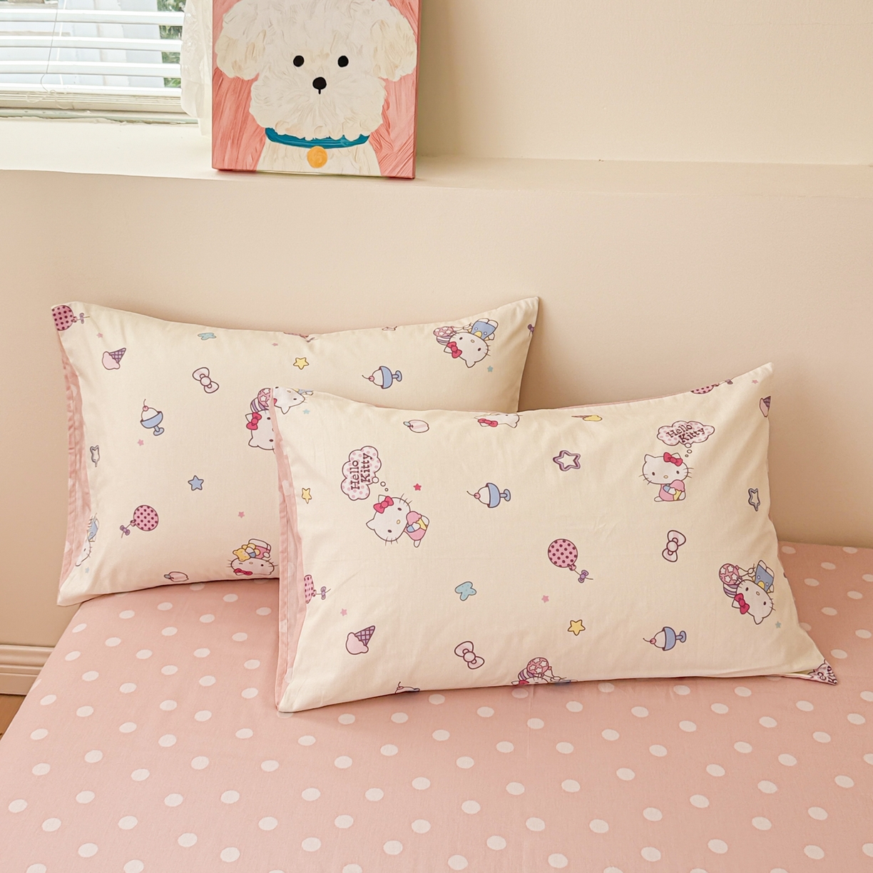 91家纺网 家纺一手货源 找家纺 女子家纺 2026新款40支100%纯棉全棉13070斜纹四件套 hello kitty