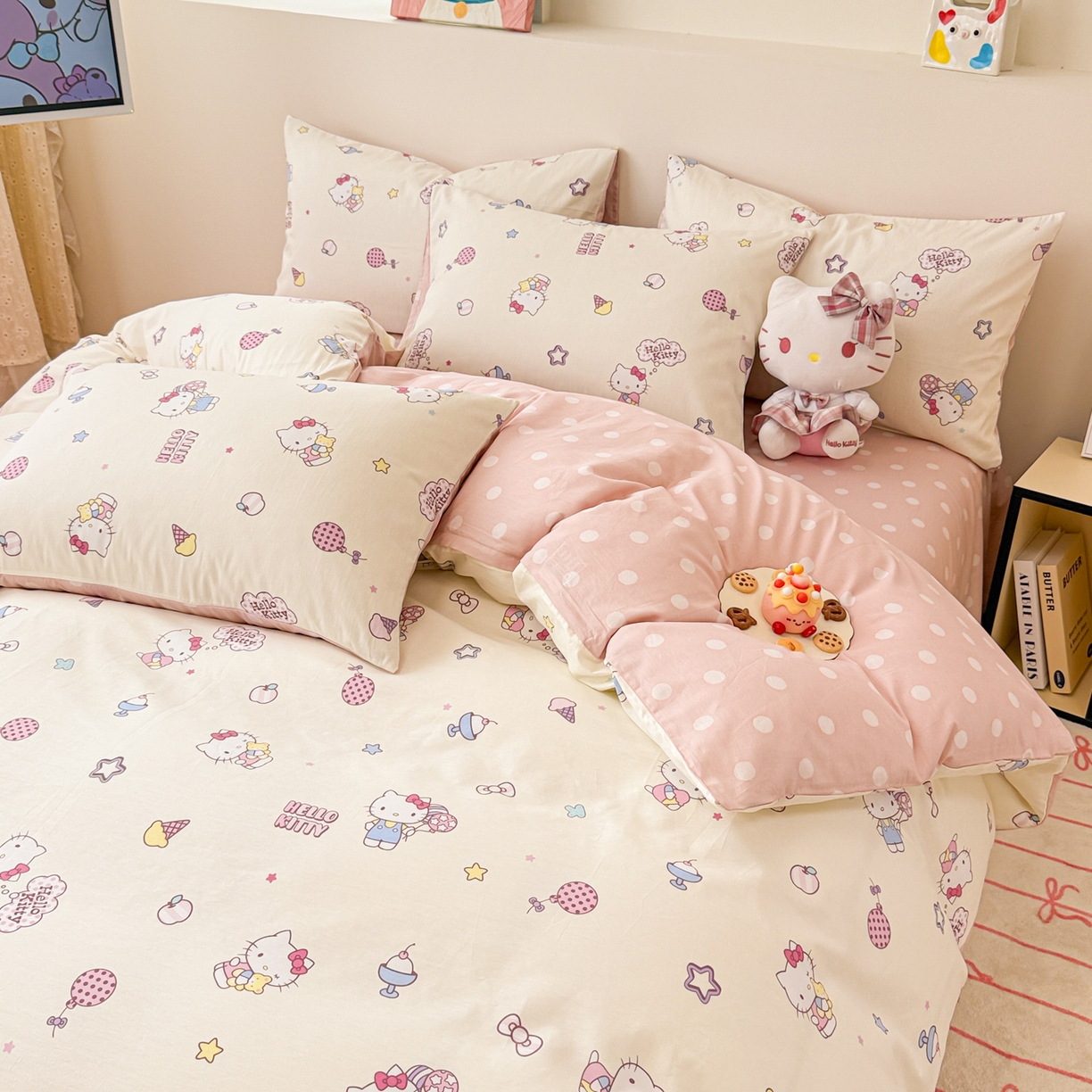 91家纺网 家纺一手货源 找家纺 女子家纺 2026新款40支100%纯棉全棉13070斜纹四件套 hello kitty