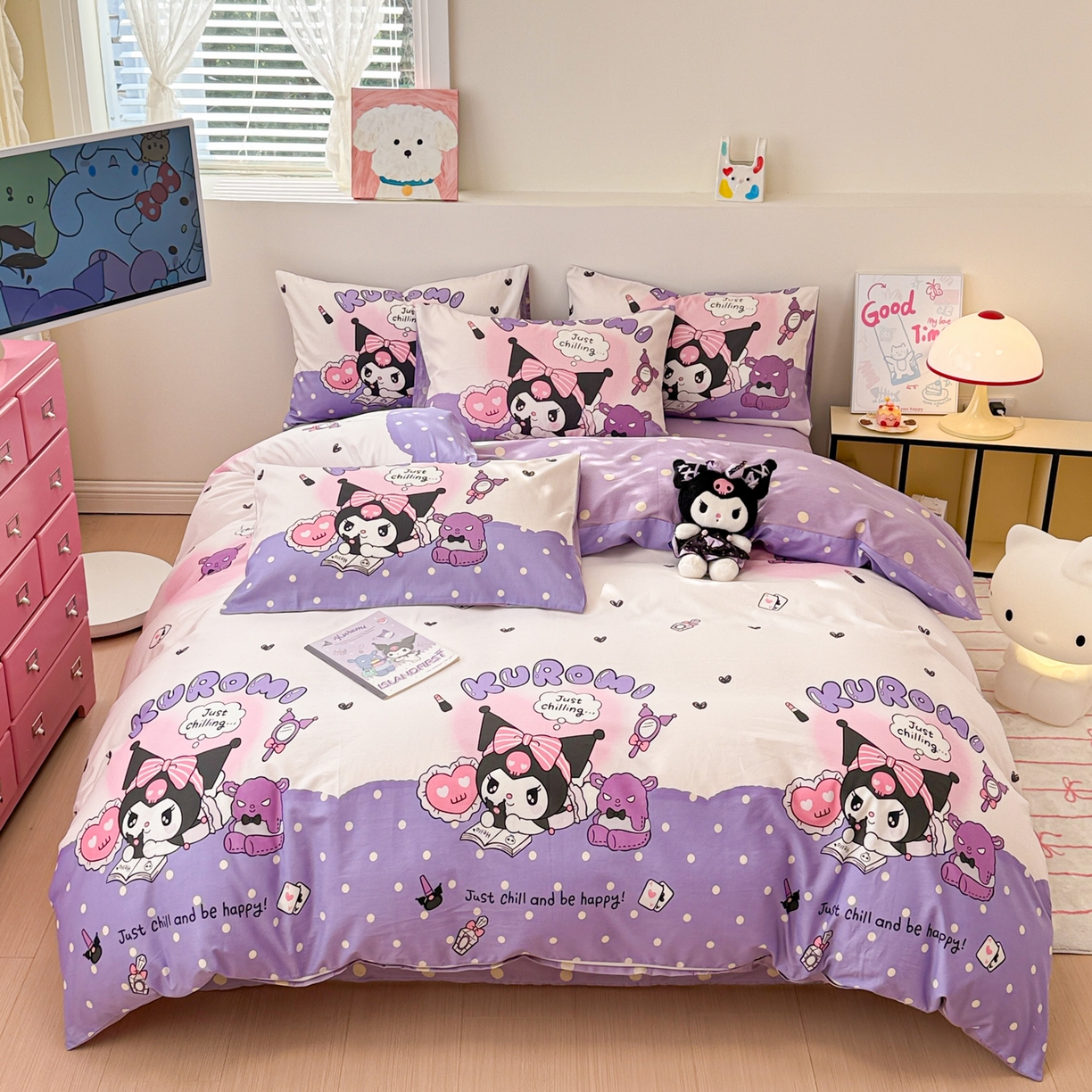 女子家纺 2026新款40支100%纯棉全棉13070斜纹四件套 库洛米紫