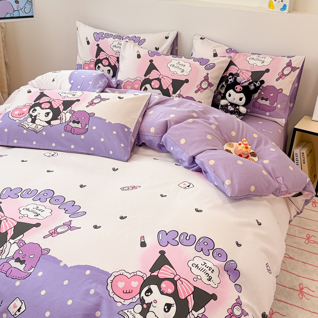 91家纺网 家纺一手货源 找家纺 女子家纺 2026新款40支100%纯棉全棉13070斜纹四件套 库洛米紫