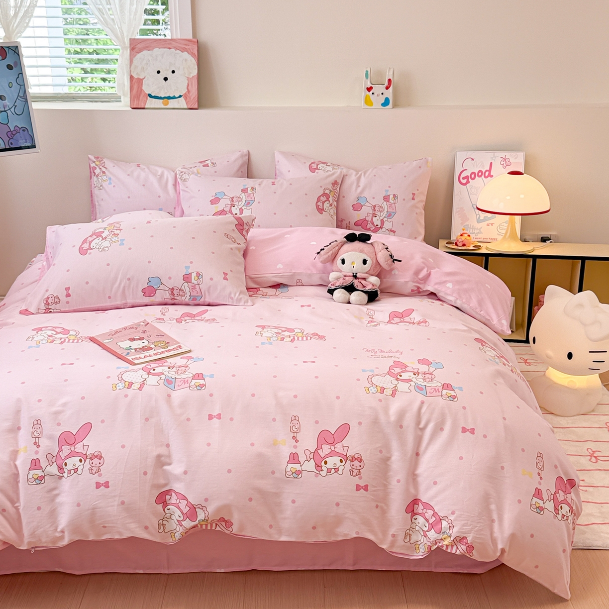 91家纺网 家纺一手货源 找家纺 女子家纺 2026新款40支100%纯棉全棉13070斜纹四件套 快乐美乐蒂