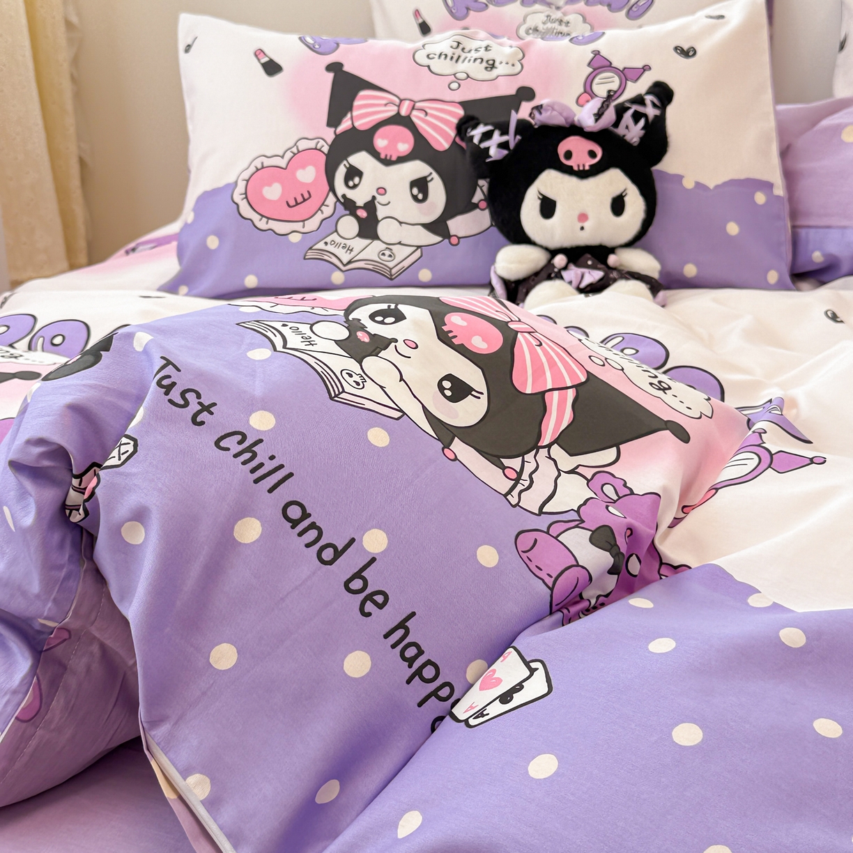 91家纺网 家纺一手货源 找家纺 女子家纺 2026新款40支100%纯棉全棉13070斜纹四件套 库洛米紫