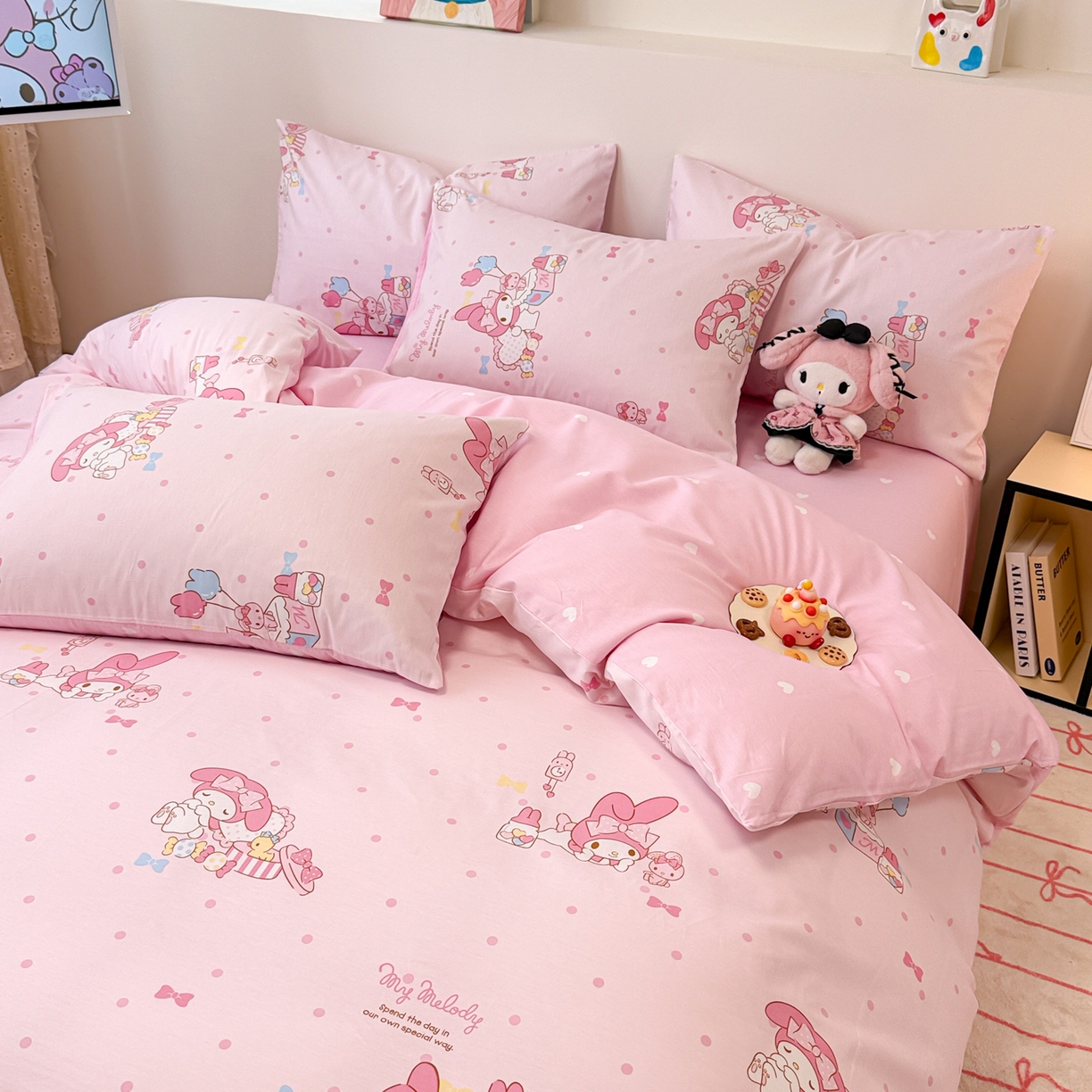 91家纺网 家纺一手货源 找家纺 女子家纺 2026新款40支100%纯棉全棉13070斜纹四件套 快乐美乐蒂