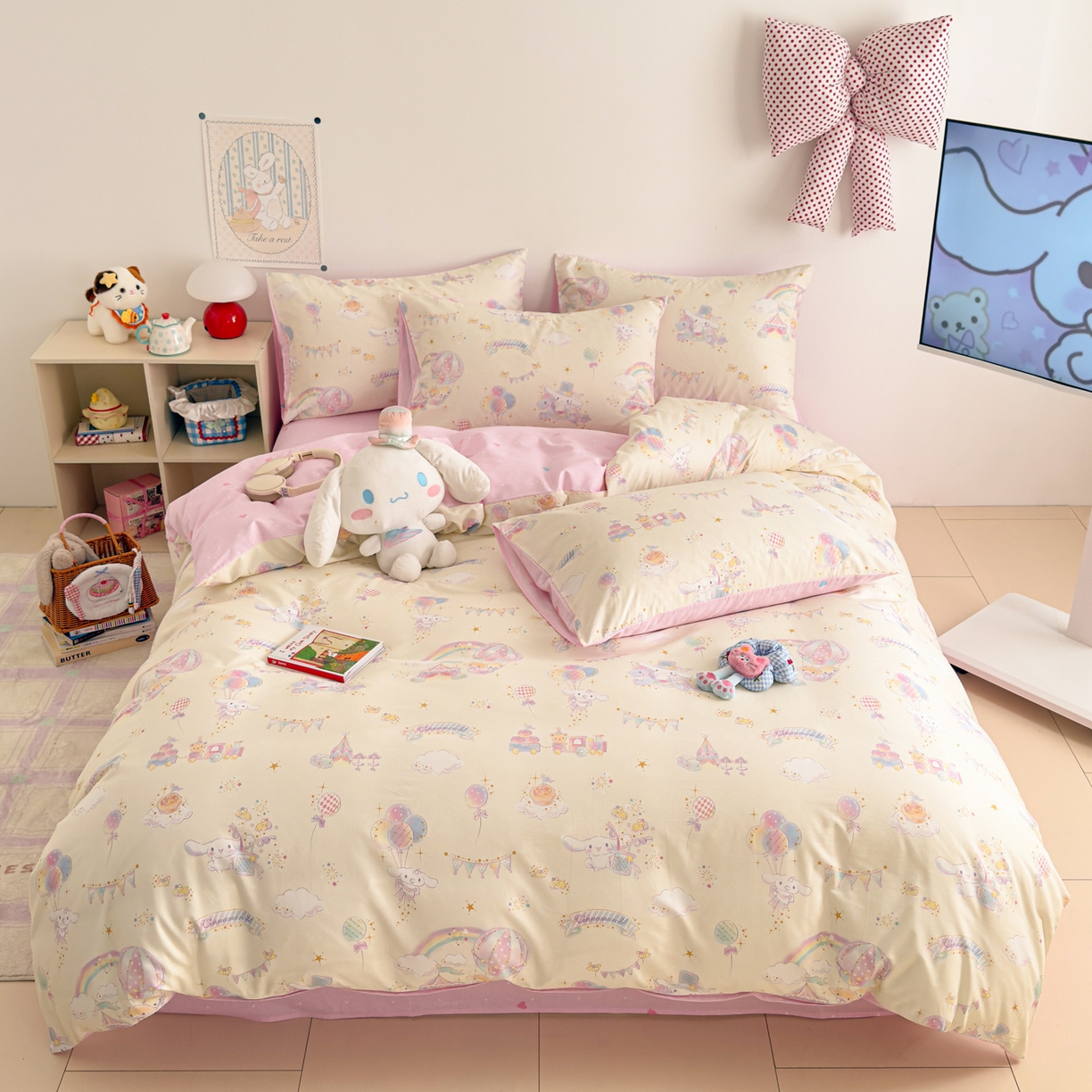 91家纺网 家纺一手货源 找家纺 女子家纺 2026新款40支100%纯棉全棉13070斜纹四件套 玉桂彩虹乐园