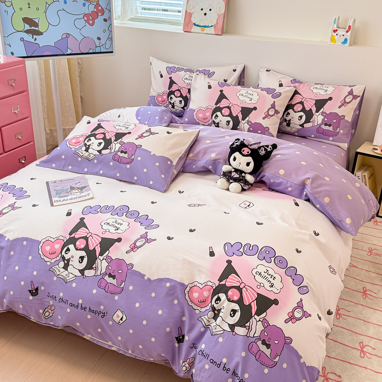 91家纺网 家纺一手货源 找家纺 女子家纺 2026新款40支100%纯棉全棉13070斜纹四件套 库洛米紫