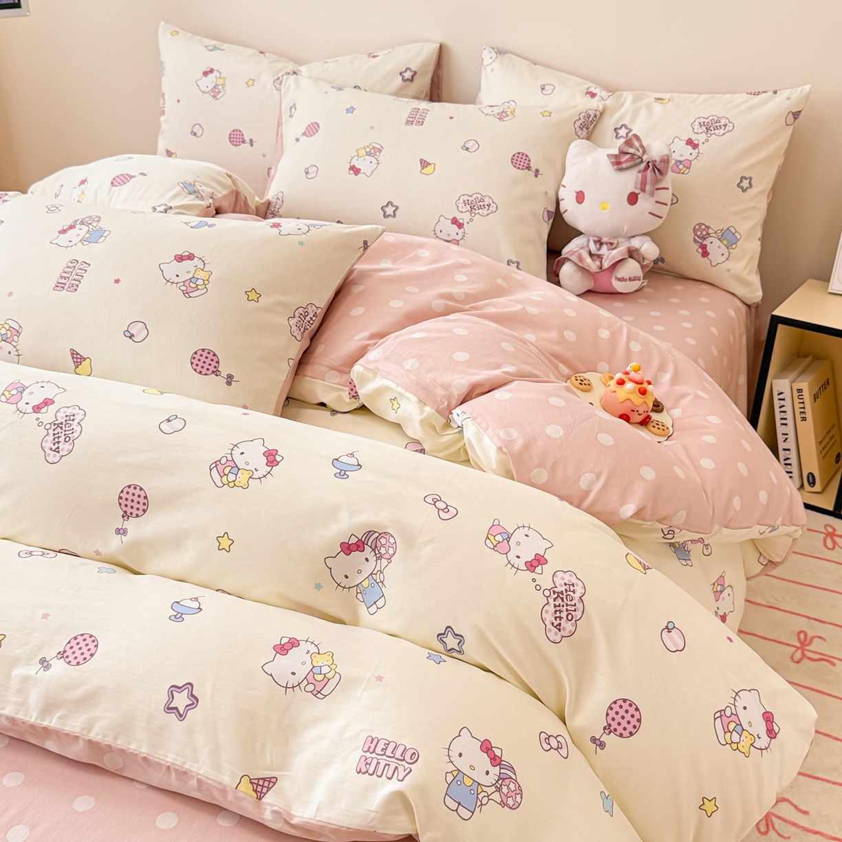 91家纺网 家纺一手货源 找家纺 女子家纺 2026新款40支100%纯棉全棉13070斜纹四件套 hello kitty