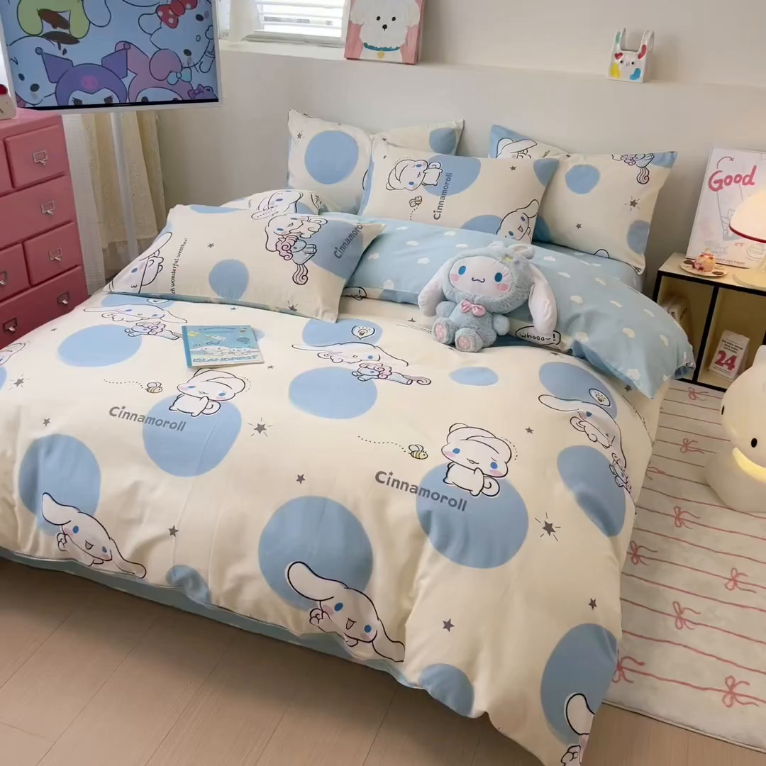 91家纺网 家纺一手货源 找家纺 女子家纺 2026新款40支100%纯棉全棉13070斜纹四件套 玉桂狗