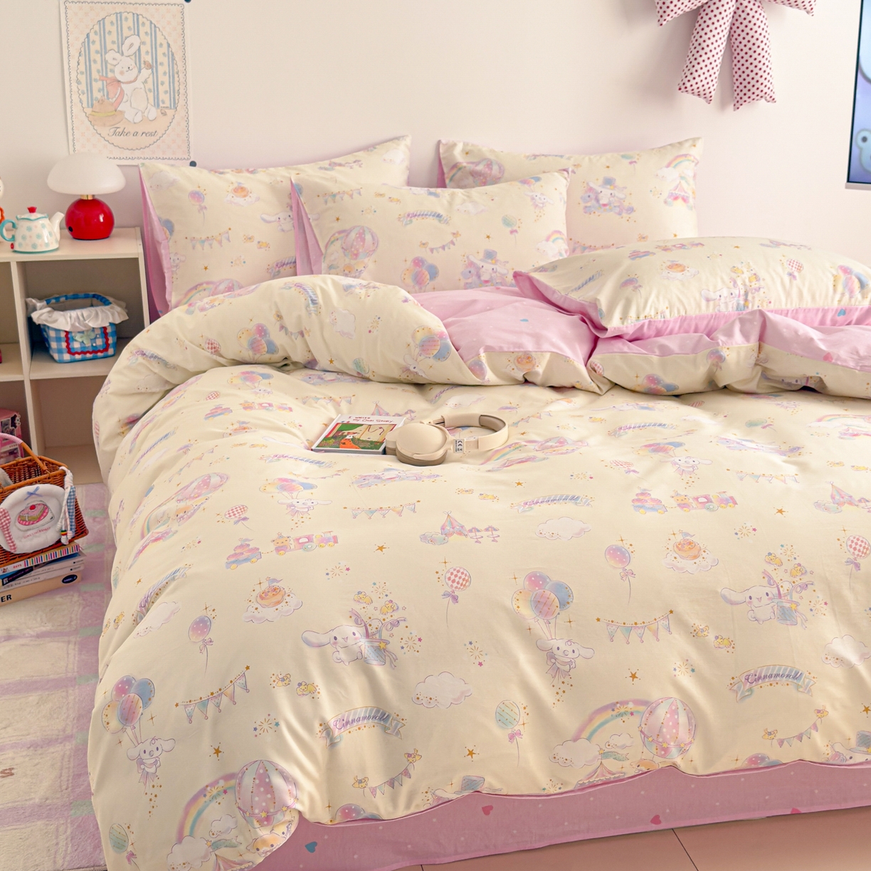 91家纺网 家纺一手货源 找家纺 女子家纺 2026新款40支100%纯棉全棉13070斜纹四件套 玉桂彩虹乐园