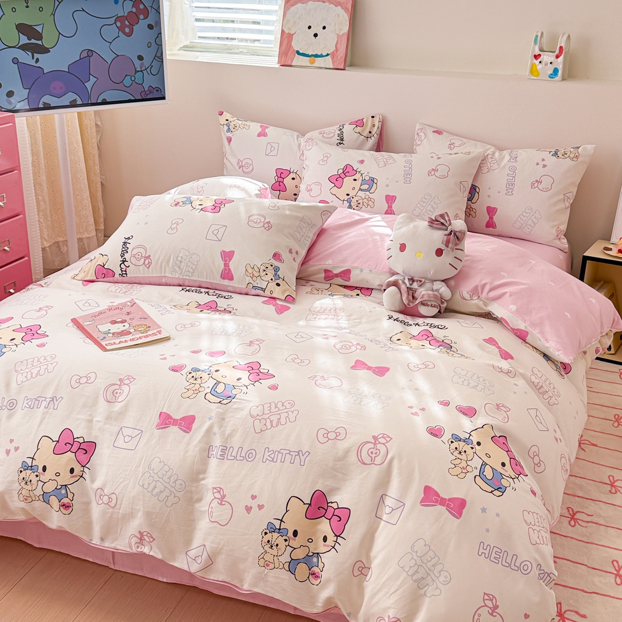 91家纺网 家纺一手货源 找家纺 女子家纺 2026新款40支100%纯棉全棉13070斜纹四件套 凯蒂猫