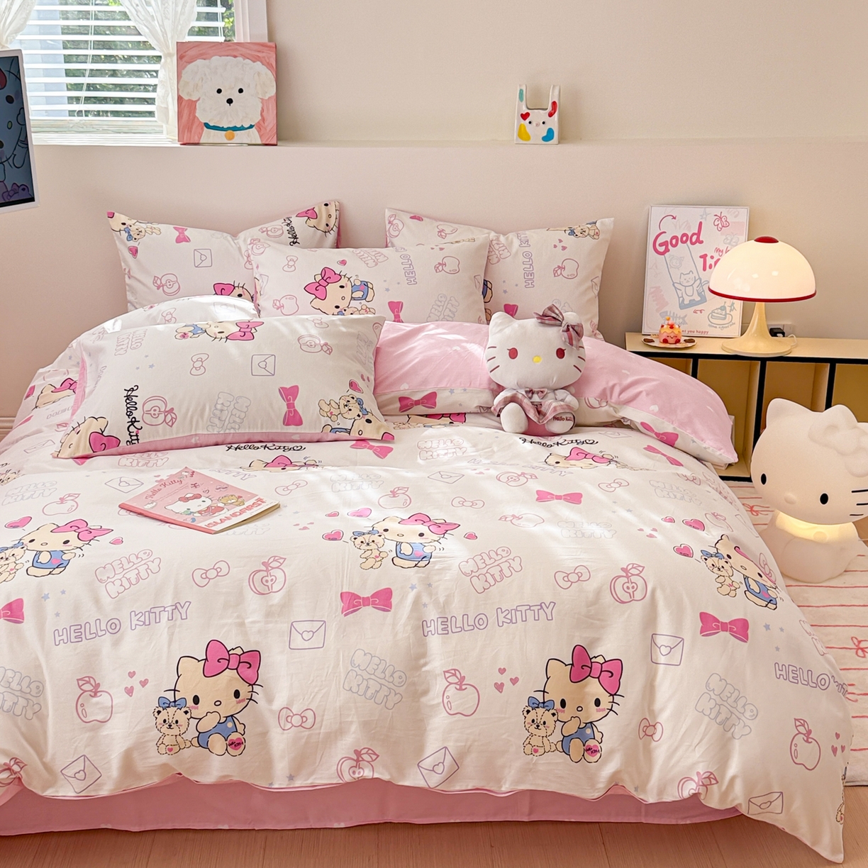 91家纺网 家纺一手货源 找家纺 女子家纺 2026新款40支100%纯棉全棉13070斜纹四件套 凯蒂猫