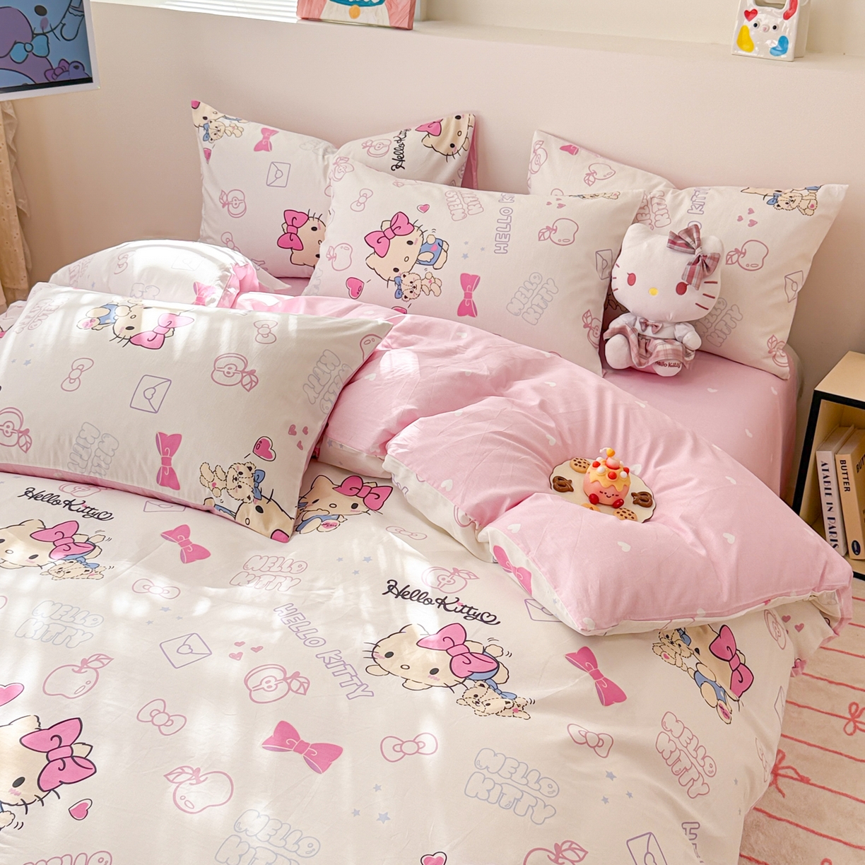 91家纺网 家纺一手货源 找家纺 女子家纺 2026新款40支100%纯棉全棉13070斜纹四件套 凯蒂猫