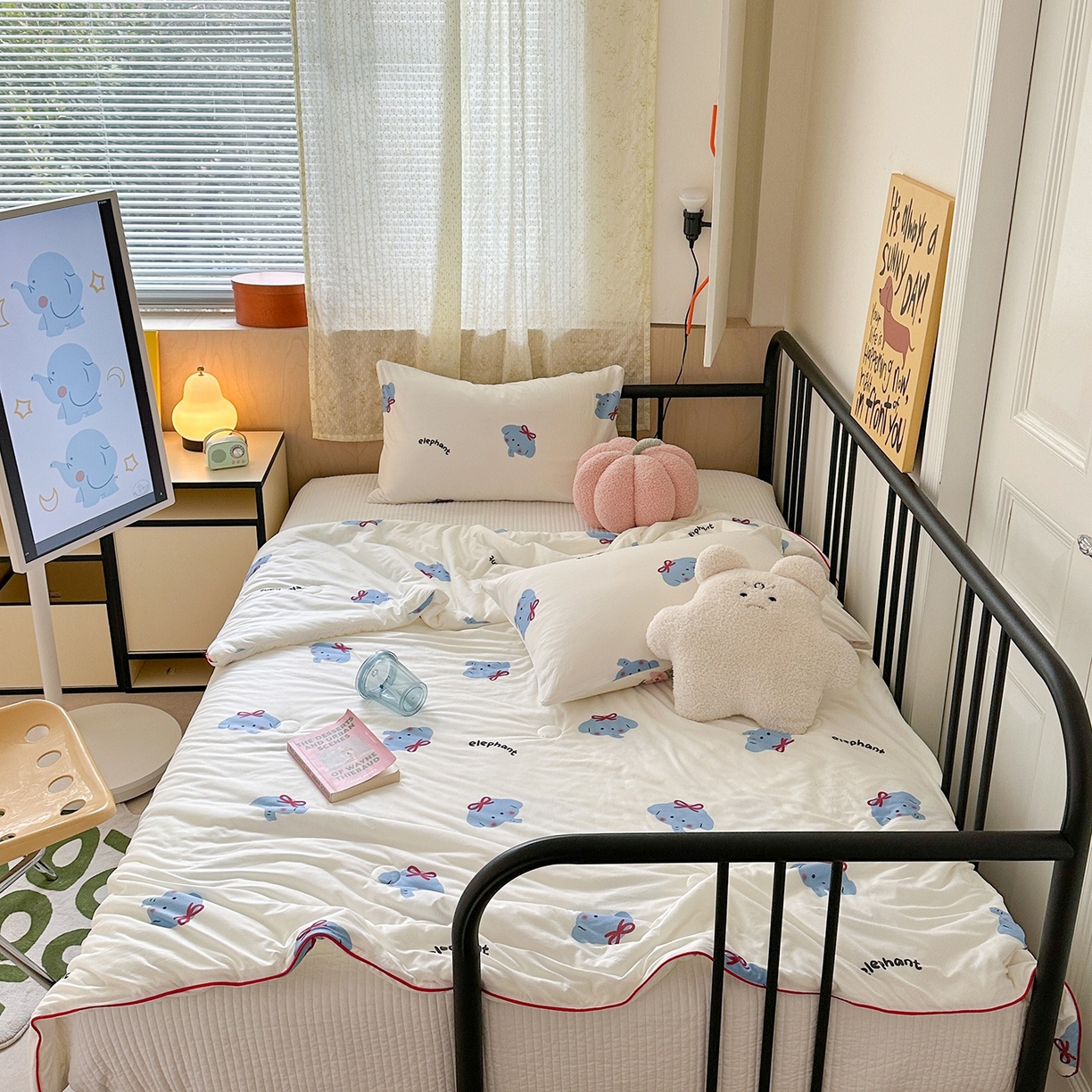 咏绒家纺工厂店 厂家直销网销爆款花型永不断货2025春夏新款A类牛奶针织棉大豆夏被（长期款） 羞羞象