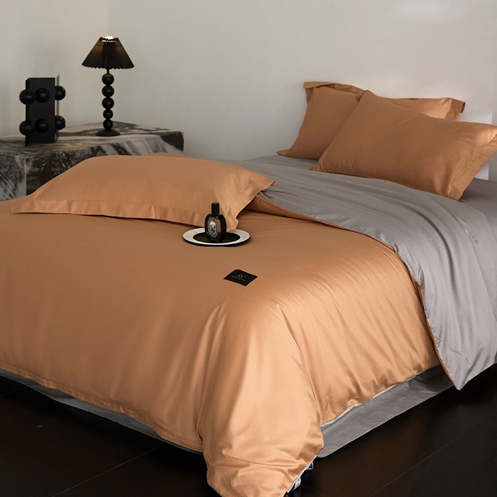 91家纺网 家纺一手货源 找家纺 梧桐树 60S纯色全棉纯棉长绒棉系列单品被套单品被套单件 单被套 落日桔+银灰