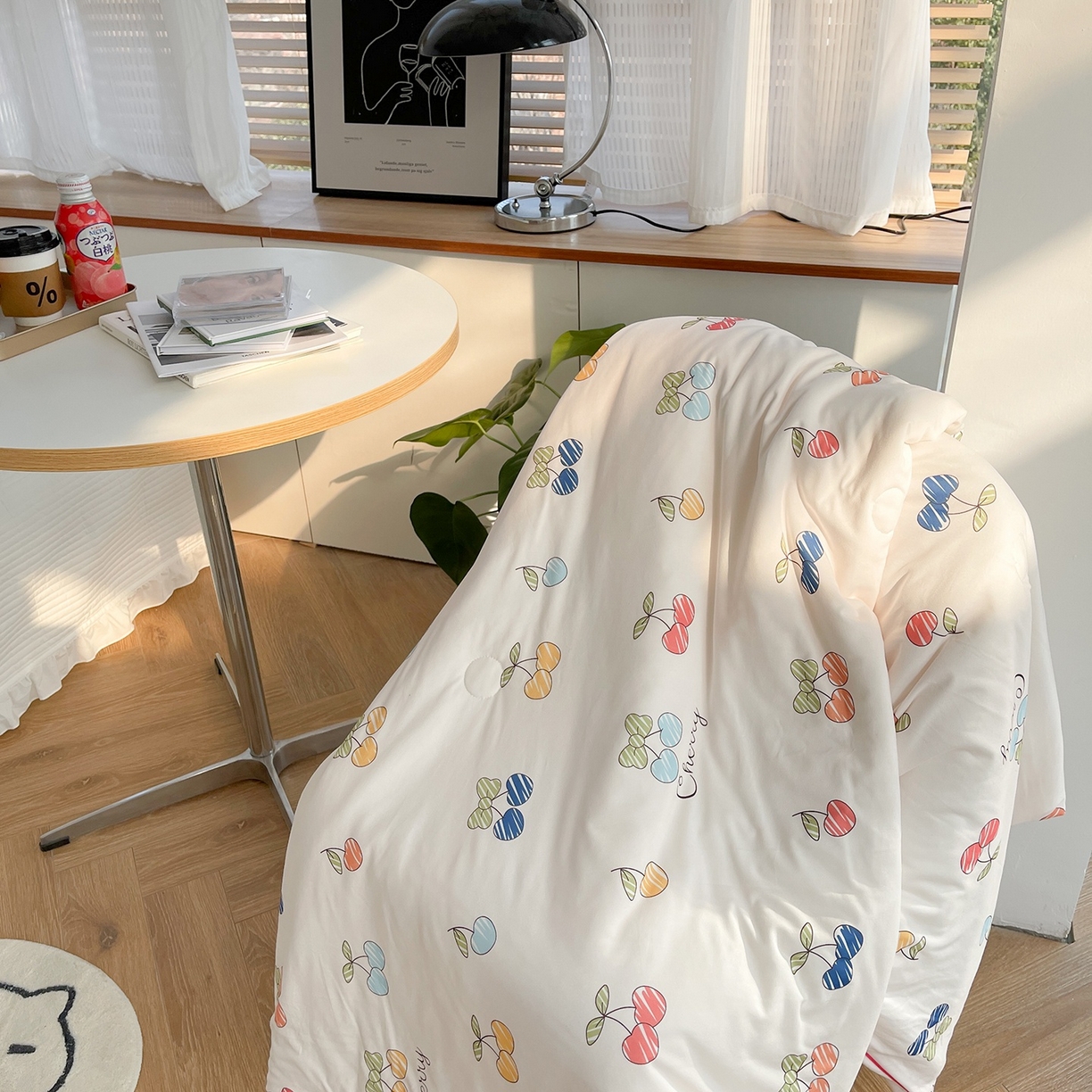 91家纺网 家纺一手货源 找家纺 咏绒家纺工厂店 厂家直销网销爆款花型永不断货2025春夏新款A类牛奶针织棉大豆夏被（长期款） 樱桃画