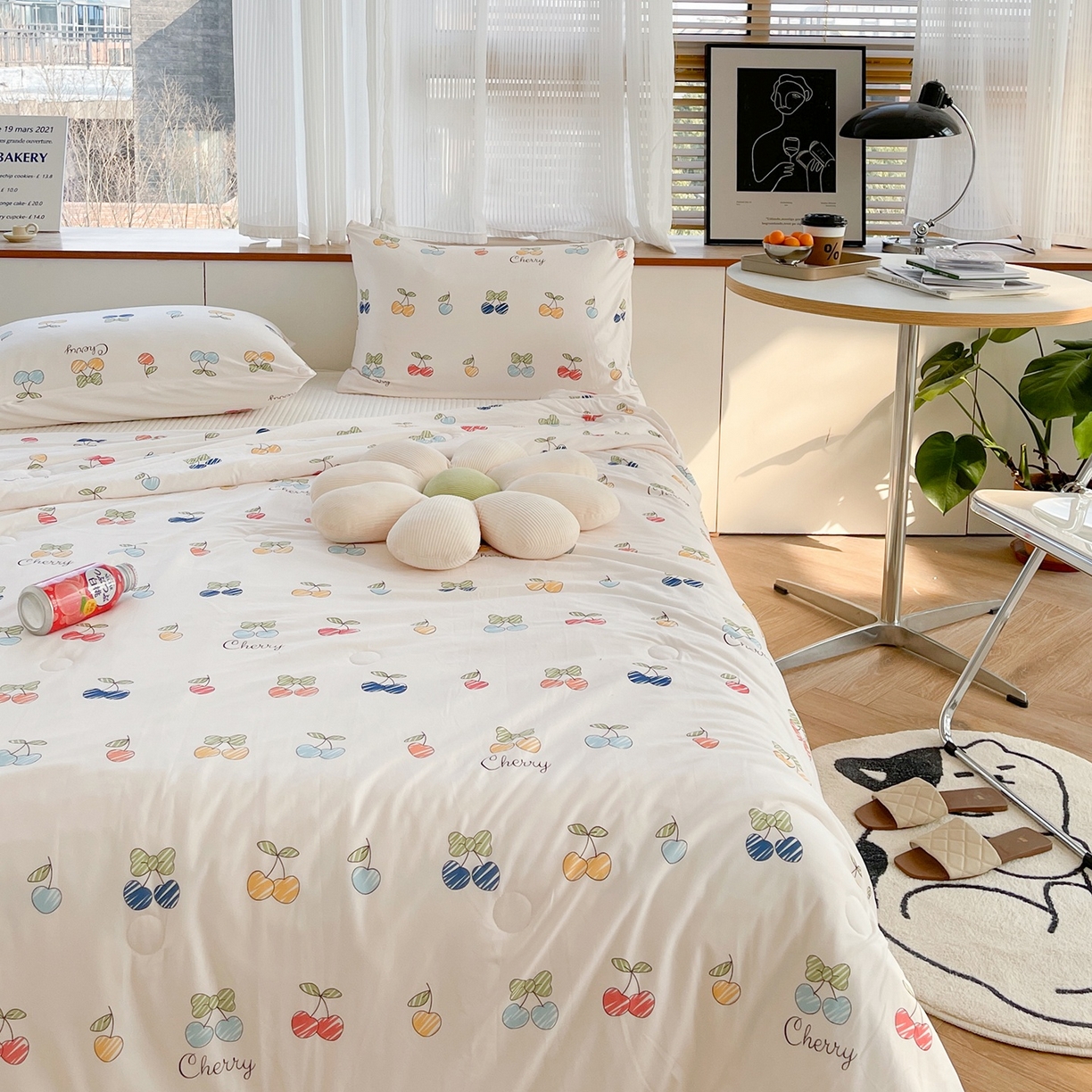 91家纺网 家纺一手货源 找家纺 咏绒家纺工厂店 厂家直销网销爆款花型永不断货2025春夏新款A类牛奶针织棉大豆夏被（长期款） 樱桃画