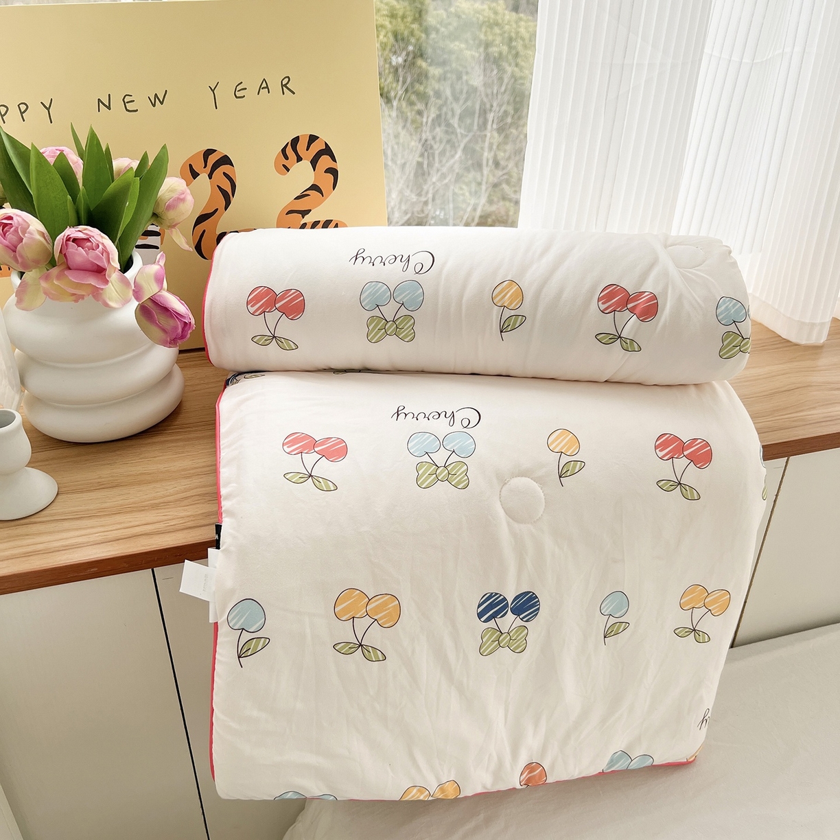 91家纺网 家纺一手货源 找家纺 咏绒家纺工厂店 厂家直销网销爆款花型永不断货2025春夏新款A类牛奶针织棉大豆夏被（长期款） 樱桃画