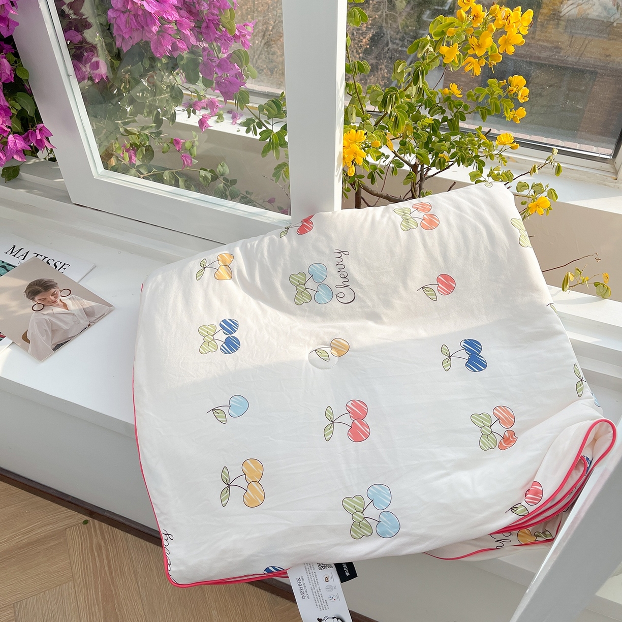 91家纺网 家纺一手货源 找家纺 咏绒家纺工厂店 厂家直销网销爆款花型永不断货2025春夏新款A类牛奶针织棉大豆夏被（长期款） 樱桃画