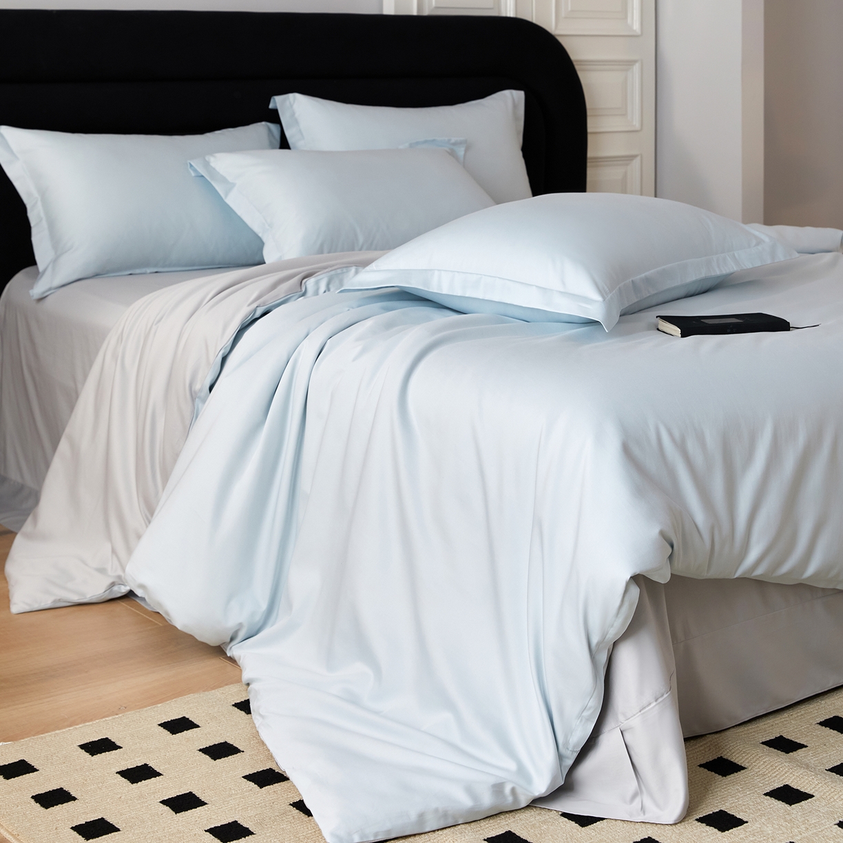 91家纺网 家纺一手货源 找家纺 梧桐树 2026新款60S纯色全棉纯棉长绒棉系列四件套 60S纯色长绒棉-蓝灰