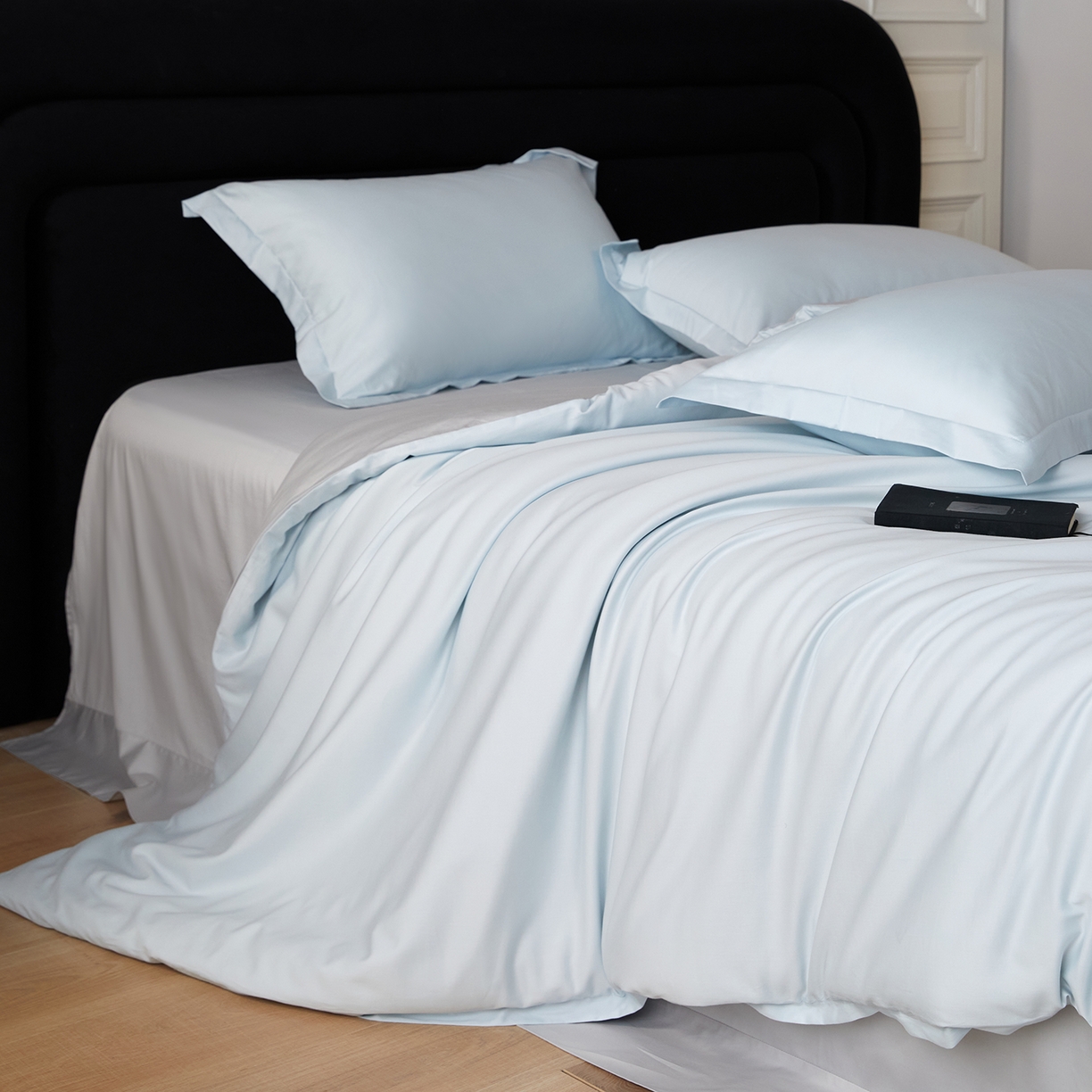 91家纺网 家纺一手货源 找家纺 梧桐树 2026新款60S纯色全棉纯棉长绒棉系列四件套 60S纯色长绒棉-蓝灰